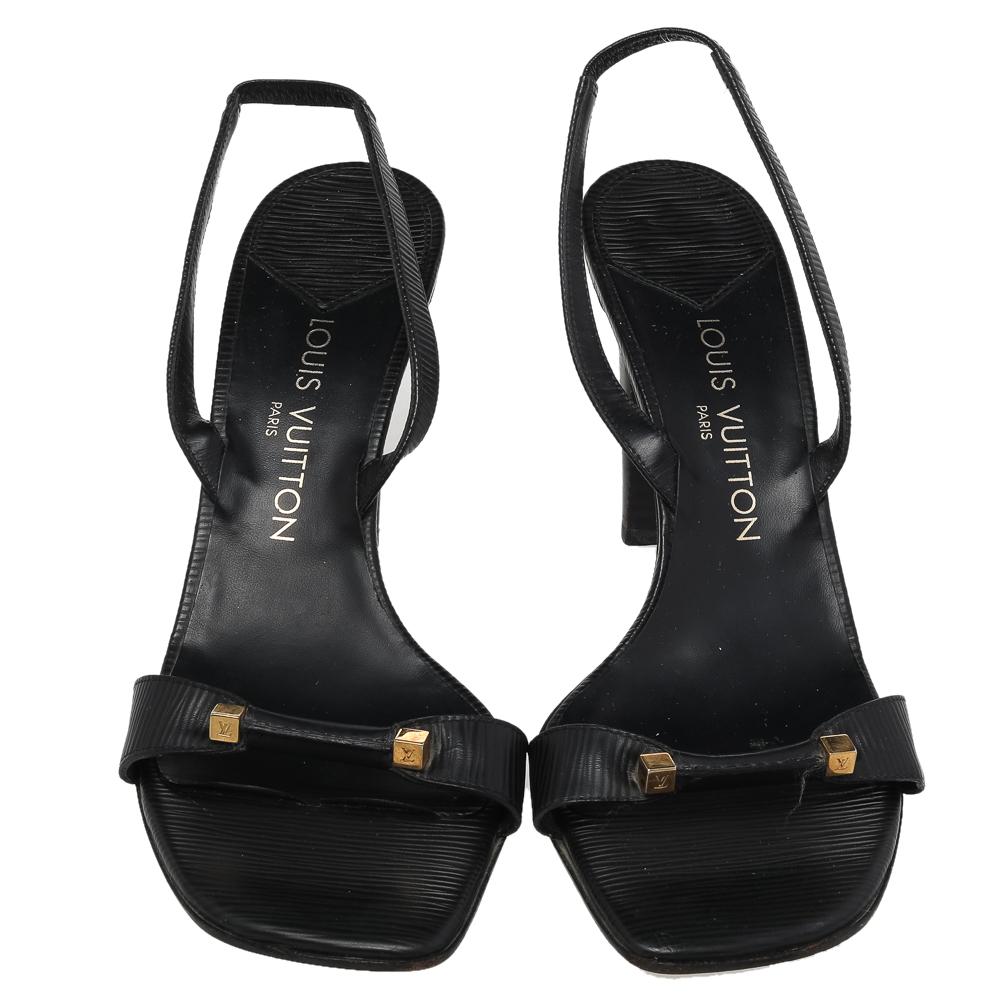 Louis Vuitton Black Leather Dice Slingback Sandals Size 40 In Good Condition In Dubai, Al Qouz 2