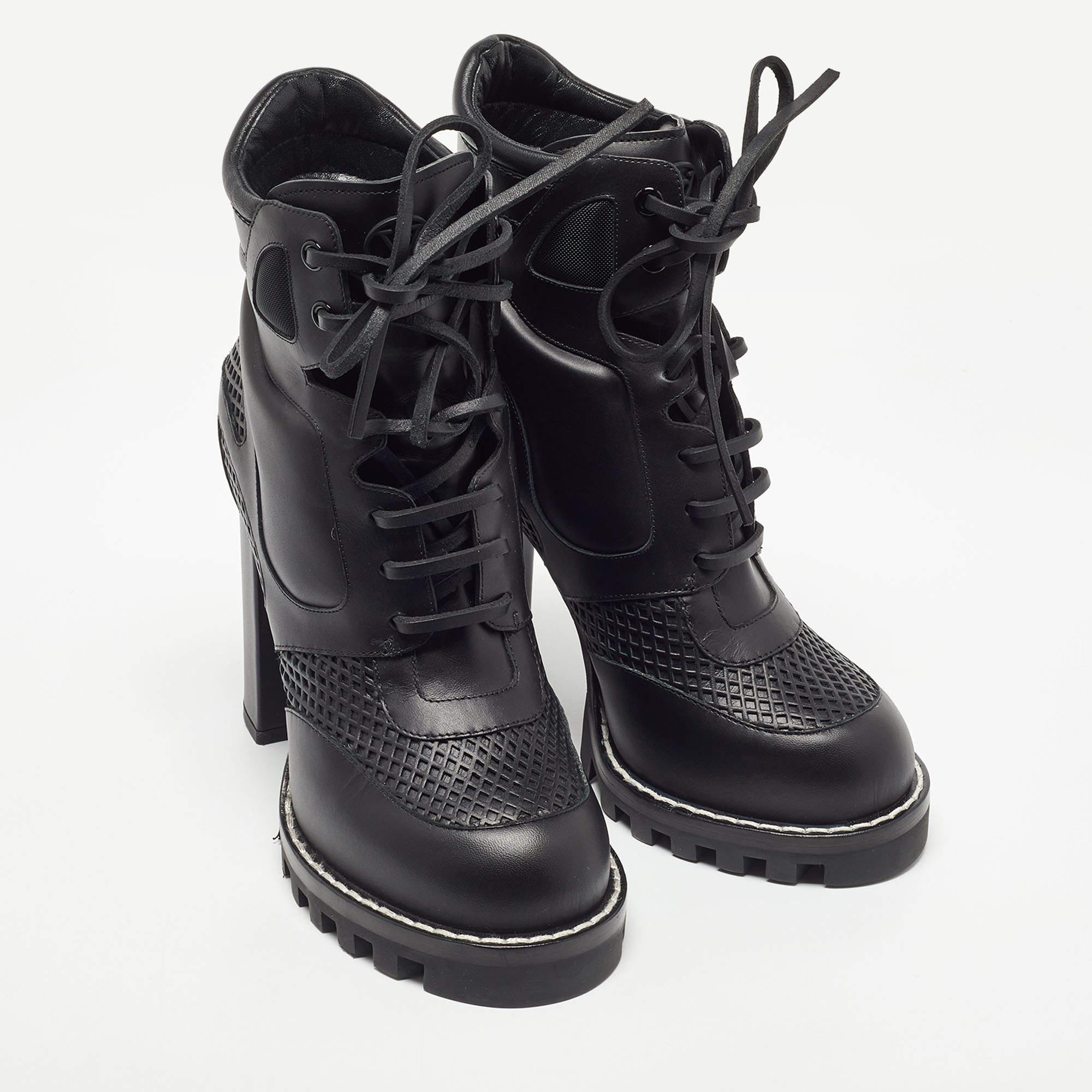 Women's Louis Vuitton Black Leather Digital Gate Platform Ankle Boots  For Sale