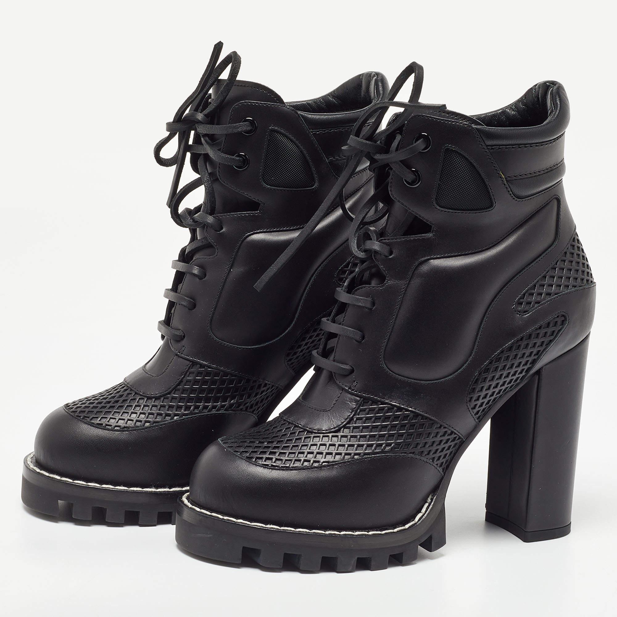 Louis Vuitton Black Leather Digital Gate Platform Ankle Boots  For Sale 1