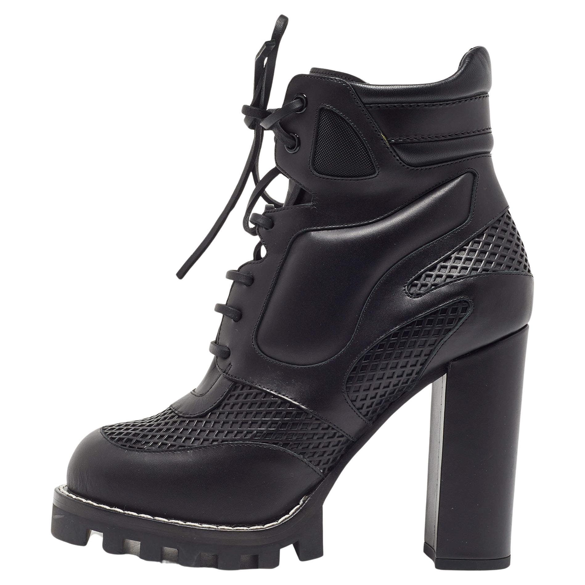 Louis Vuitton Black Leather Digital Gate Platform Ankle Boots  For Sale