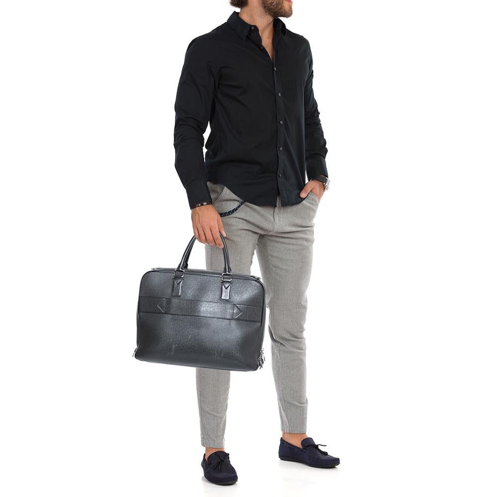 Louis Vuitton Black Leather Double Zip Documents Bag In Fair Condition In Dubai, Al Qouz 2