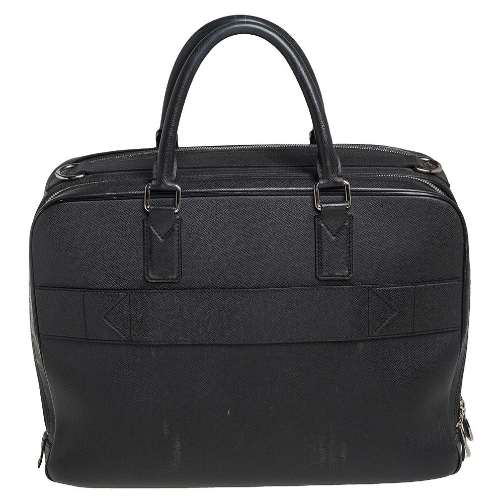 Louis Vuitton Black Leather Double Zip Documents Bag