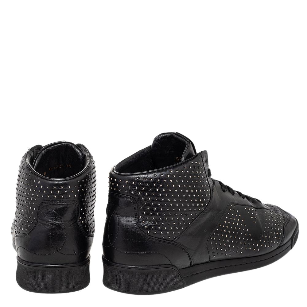 Louis Vuitton Black Leather Embellished High Top Sneakers Size 39 In Good Condition In Dubai, Al Qouz 2