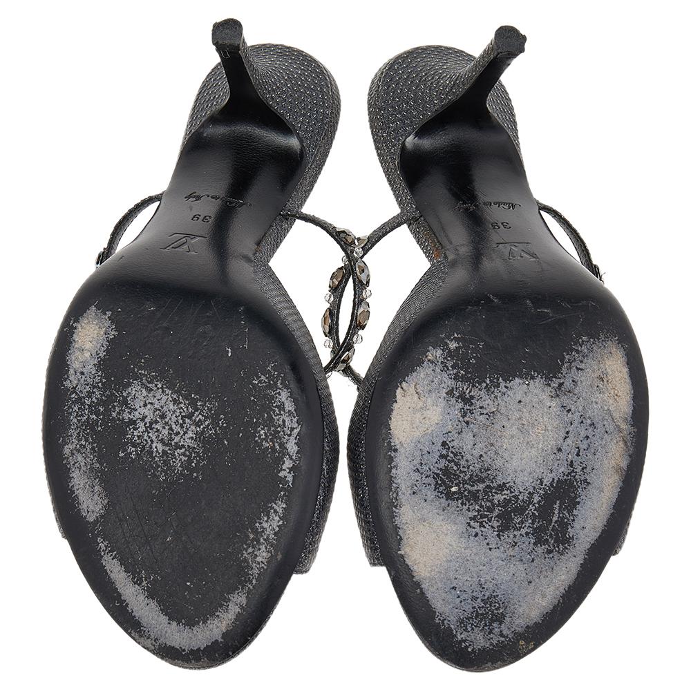 Louis Vuitton Black Leather Embellished Slide Sandals Size 39 For Sale 1