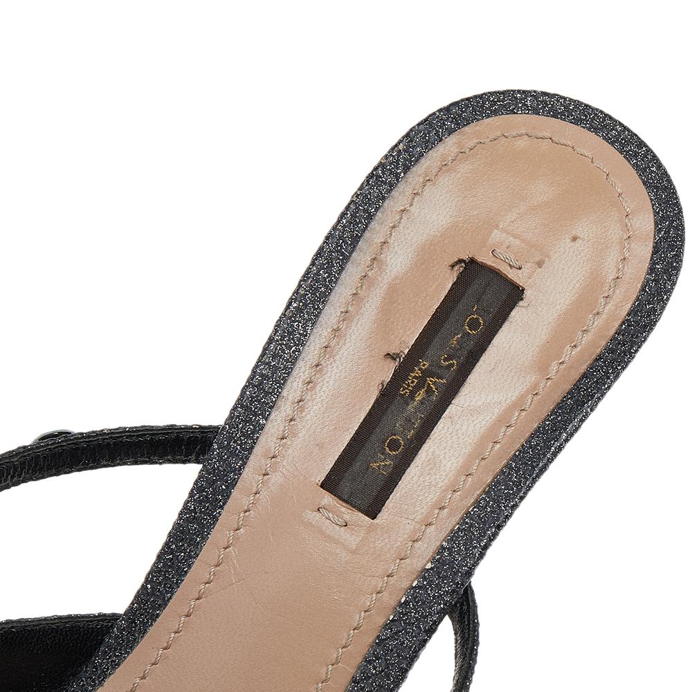 Louis Vuitton Black Leather Embellished Slide Sandals Size 39 For Sale 2