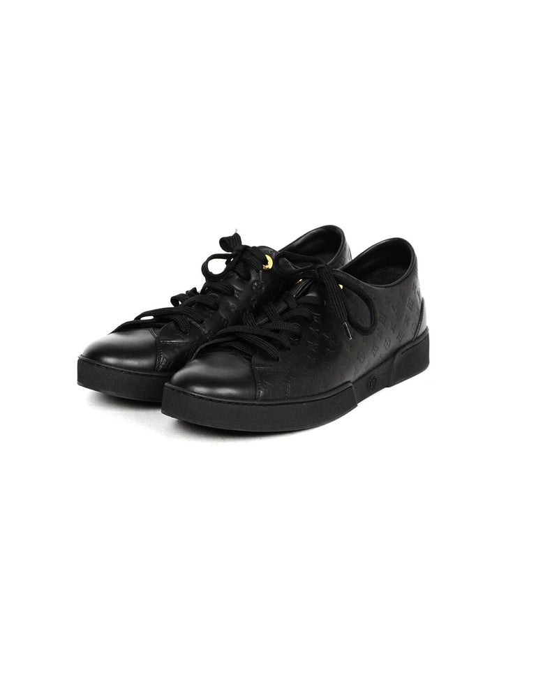 Louis Vuitton Black Leather Embossed LV Monogram Sneakers Sz 40 For