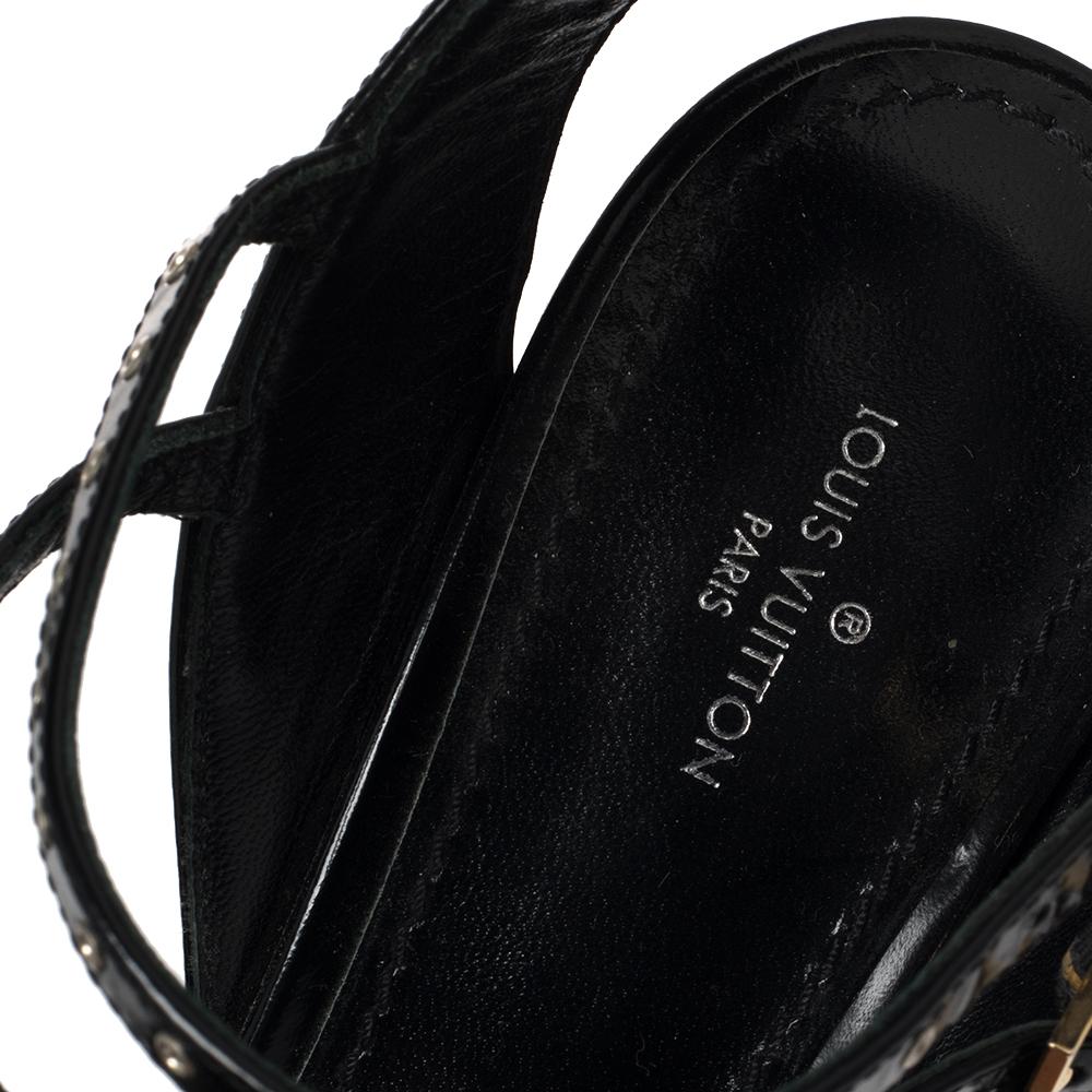 Women's Louis Vuitton Black Leather Eyelet Platform Ankle Strap Sandals Size 38.5