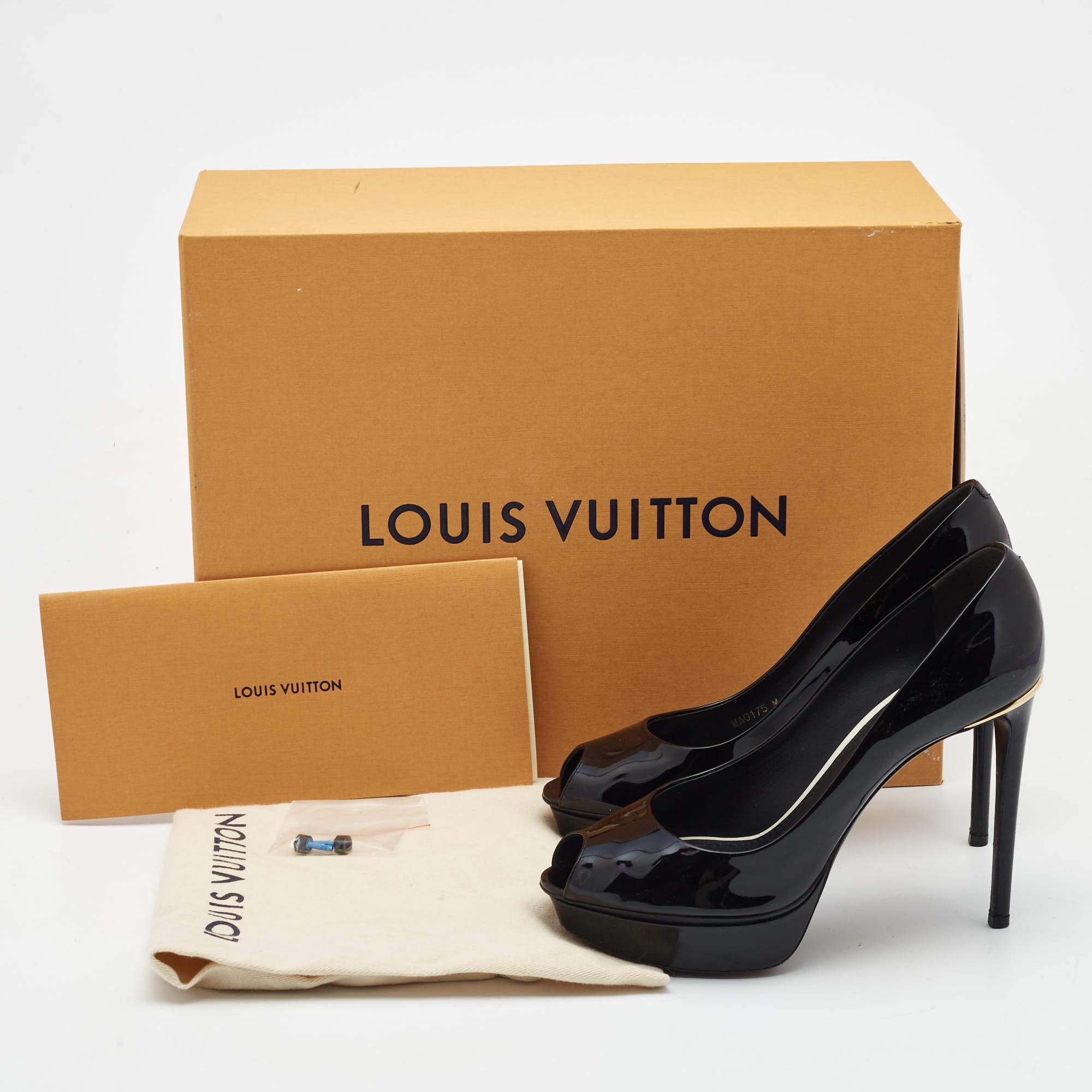 Louis Vuitton Black Leather Eyeline Platform Peep Toe Pumps Size 38 5