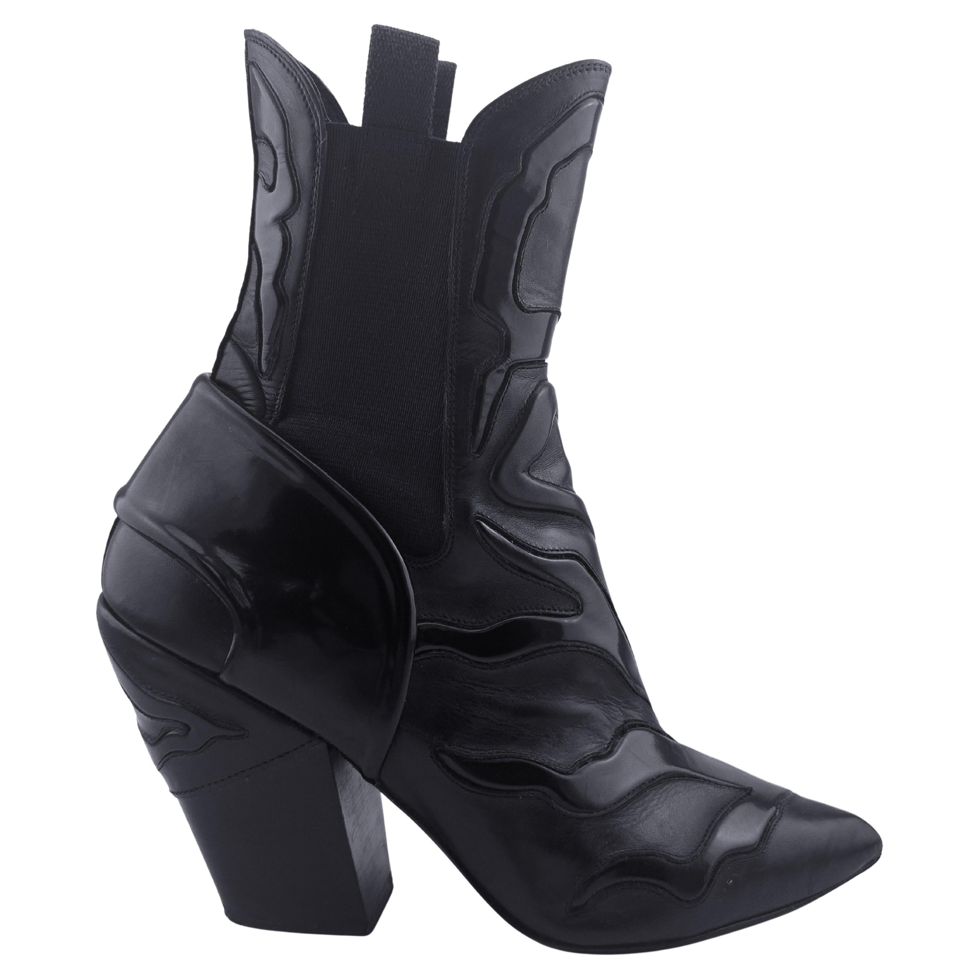Louis Vuitton Black Leather “Fireball” Western Cowboy Style Ankle Boots