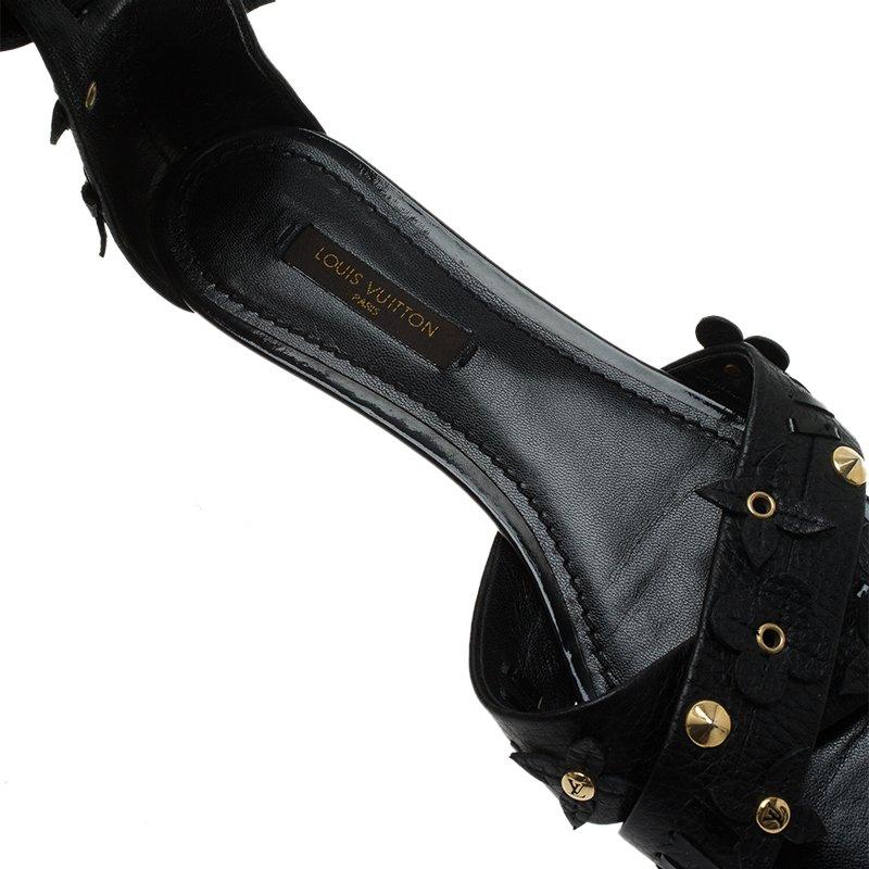 Louis Vuitton Black Leather Fleur Gladiator Sandals Size 36 3