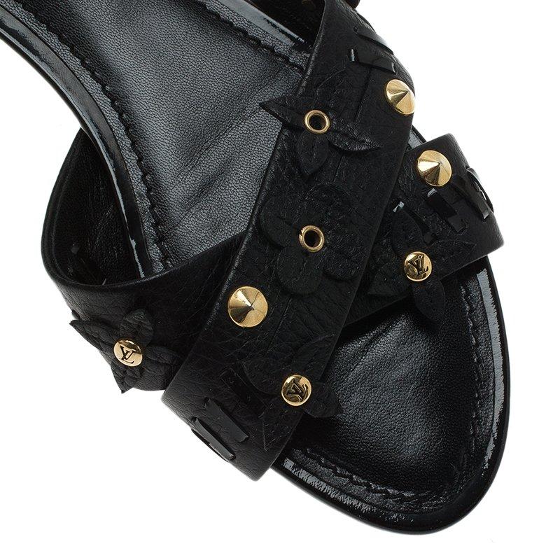 Louis Vuitton Black Leather Fleur Gladiator Sandals Size 36 2