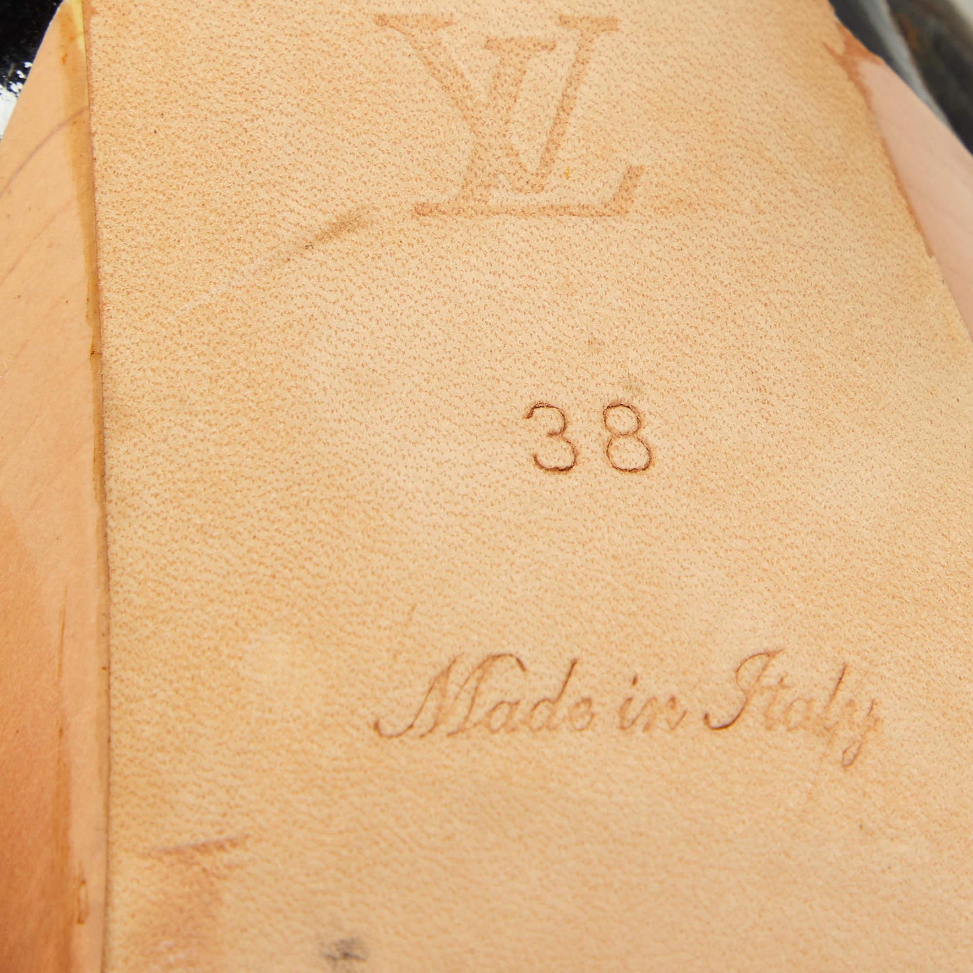 Louis Vuitton Black Leather Floral Applique Rope Strap Platform Sandals Size 38 For Sale 3