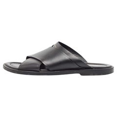Used Louis Vuitton Black Leather Foch Slides Size 41