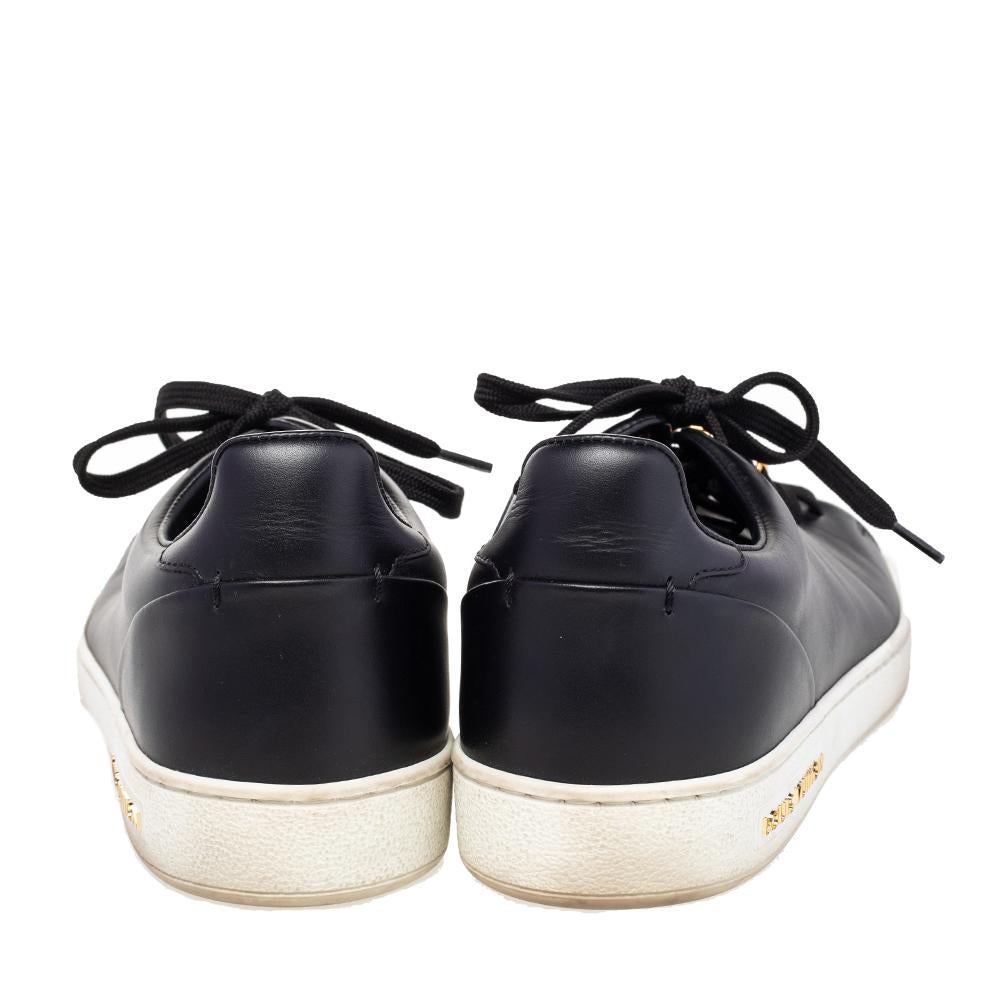 Louis Vuitton Black Leather Front Row Line Sneakers Size 38 In Good Condition In Dubai, Al Qouz 2