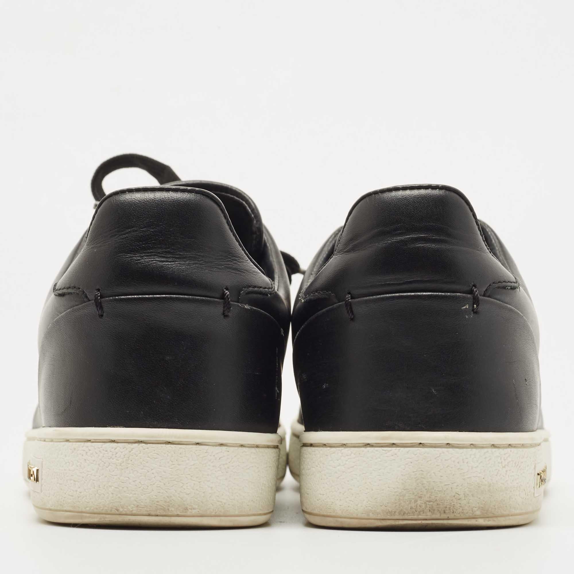 Louis Vuitton Black Leather Frontrow Sneakers Size 36.5 In Good Condition For Sale In Dubai, Al Qouz 2