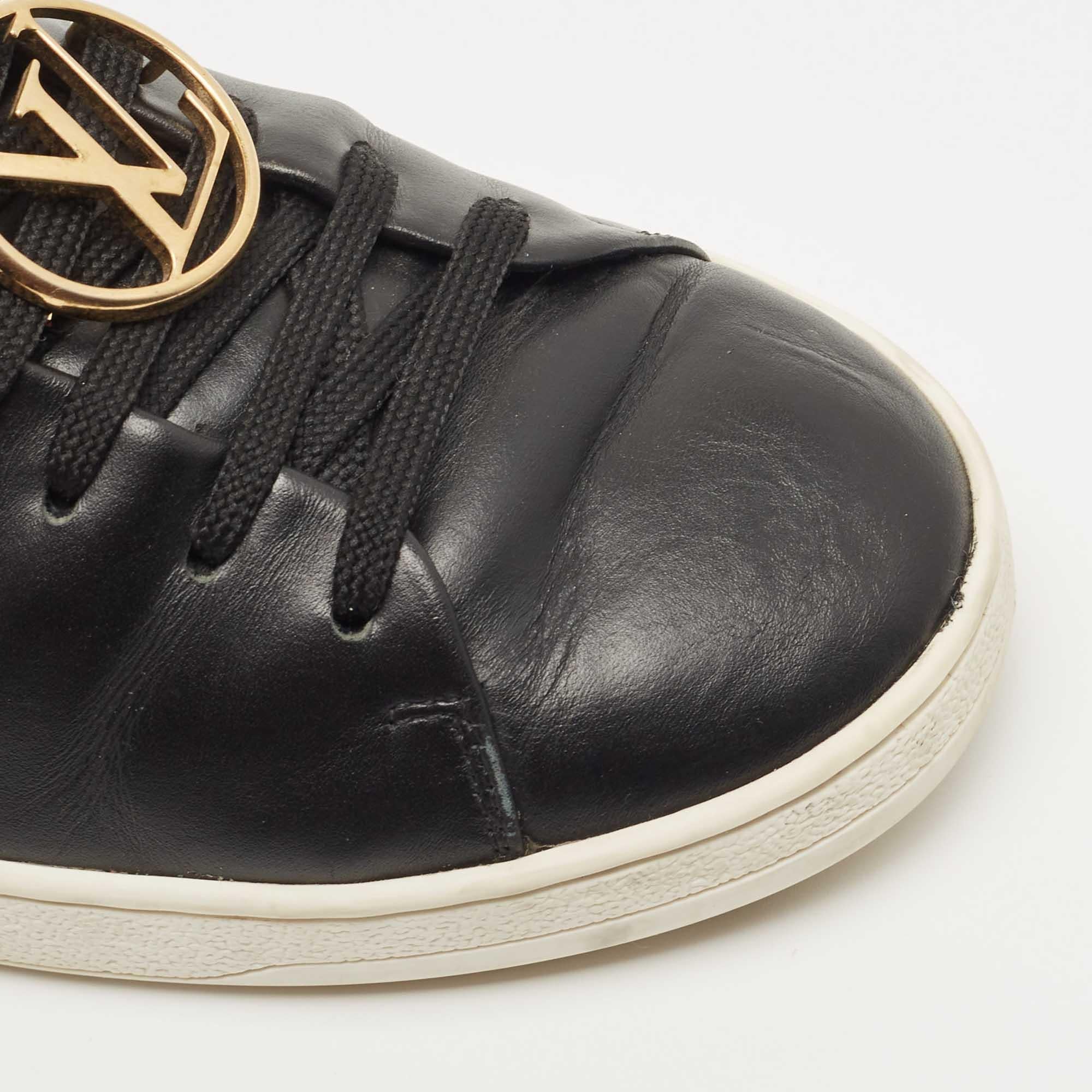 Louis Vuitton Black Leather Frontrow Sneakers Size 36.5 For Sale 2
