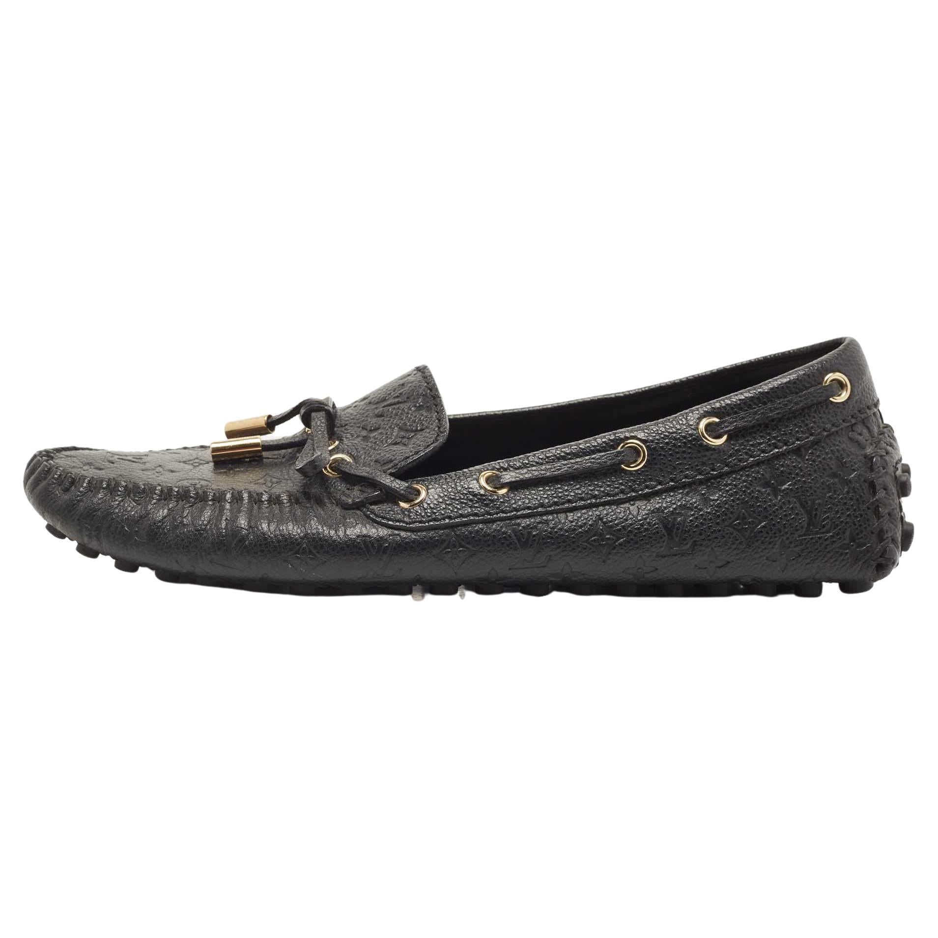 Louis Vuitton Black Leather Gloria Bow Slip On Loafers Size 37