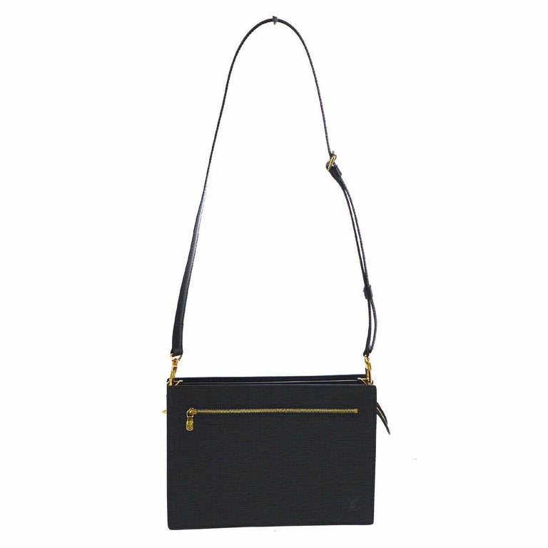 Louis Vuitton Black Leather Gold 2 in 1 Envelope Clutch Shoulder Bag in ...