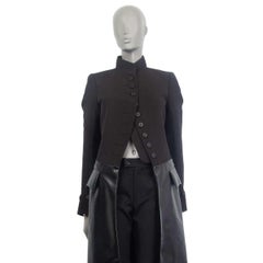 LOUIS VUITTON black leather & grosgrain REDINGOTE Coat Jacket 36 XS