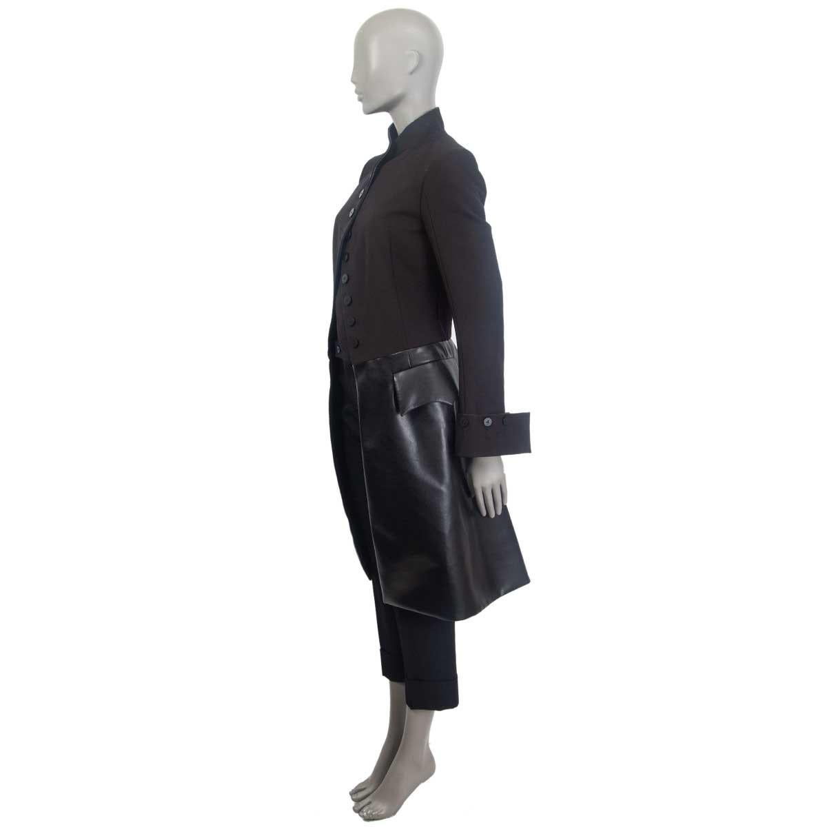 LOUIS VUITTON Schwarzer Leder- und grosgrain REDINGOTE-Mantel aus Leder 36 XS im Zustand „Neu“ im Angebot in Zürich, CH