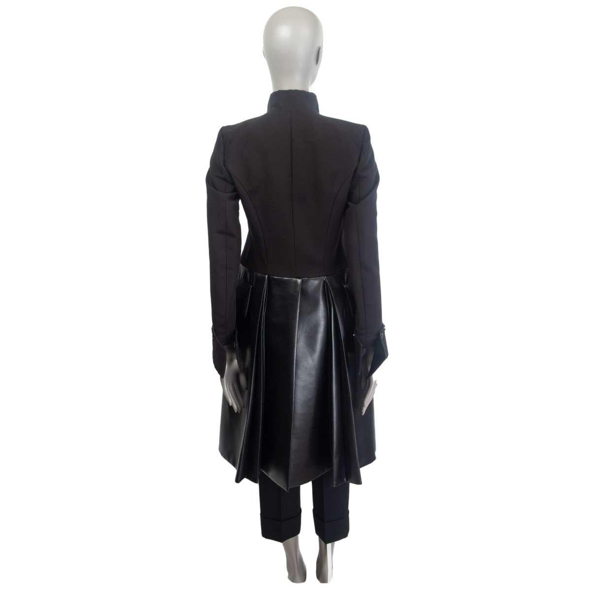 Black LOUIS VUITTON black leather & grosgrain REDINGOTE Coat Jacket 36 XS For Sale