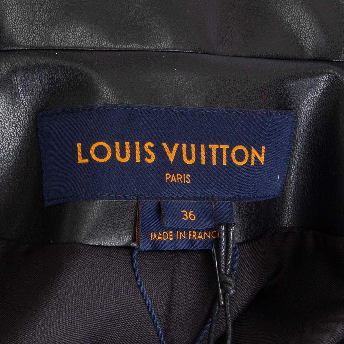 LOUIS VUITTON Schwarzer Leder- und grosgrain REDINGOTE-Mantel aus Leder 36 XS im Angebot 1