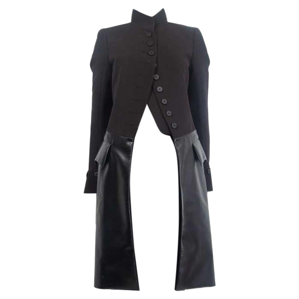 LOUIS VUITTON black leather & grosgrain REDINGOTE Coat Jacket 36 XS For Sale
