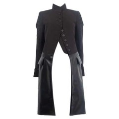 LOUIS VUITTON black leather & grosgrain REDINGOTE Coat Jacket 36 XS