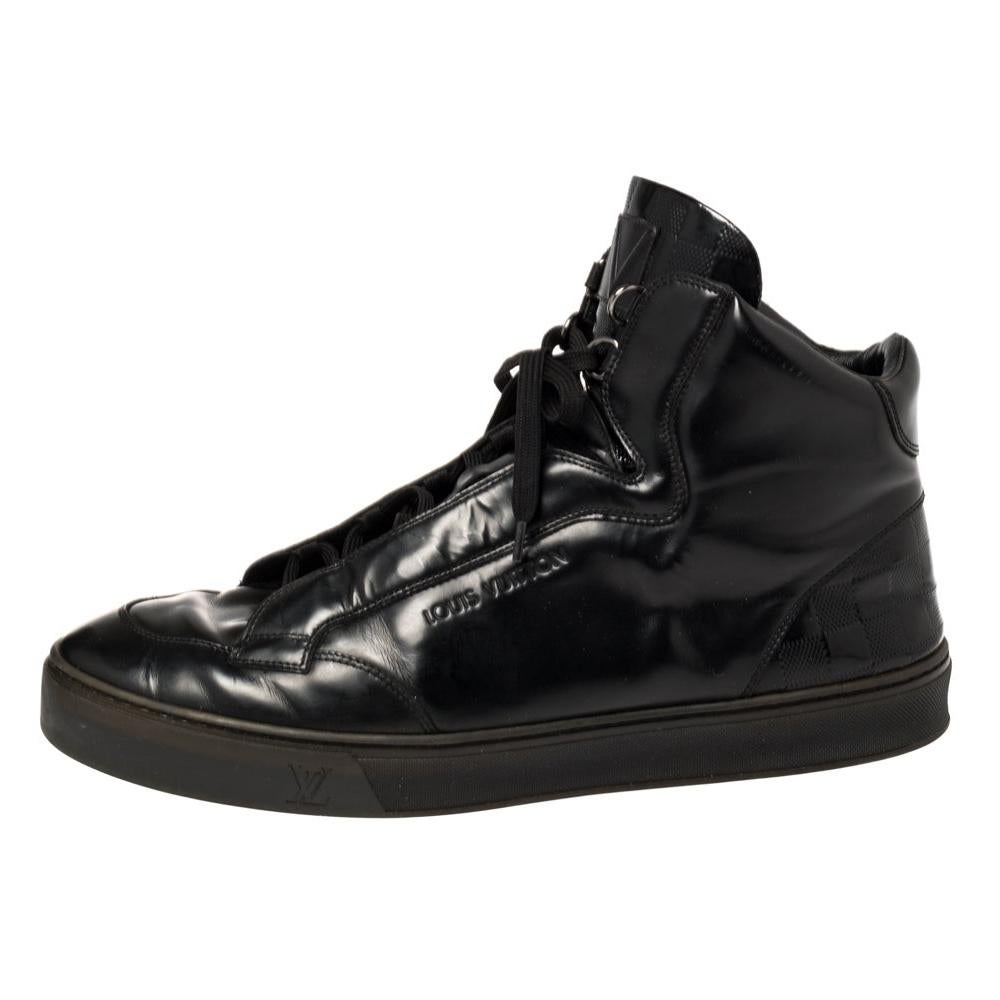 Louis Vuitton Black Leather High Top Sneakers Size 43.5