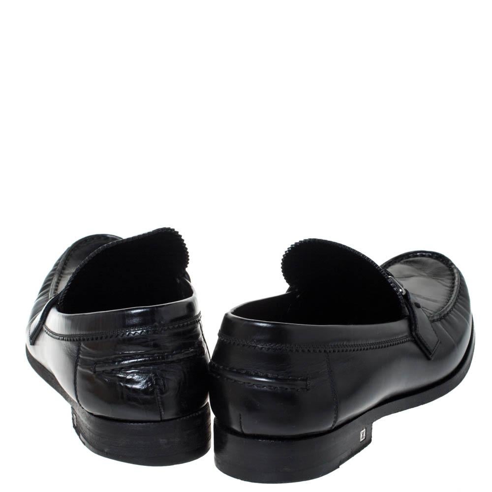 Men's Louis Vuitton Black Leather Hockenheim Slip On Loafers Size 44