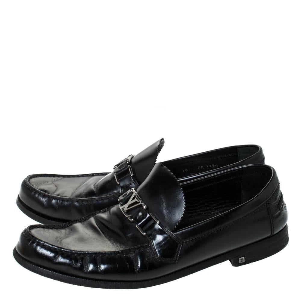 Louis Vuitton Black Leather Hockenheim Slip On Loafers Size 44 2