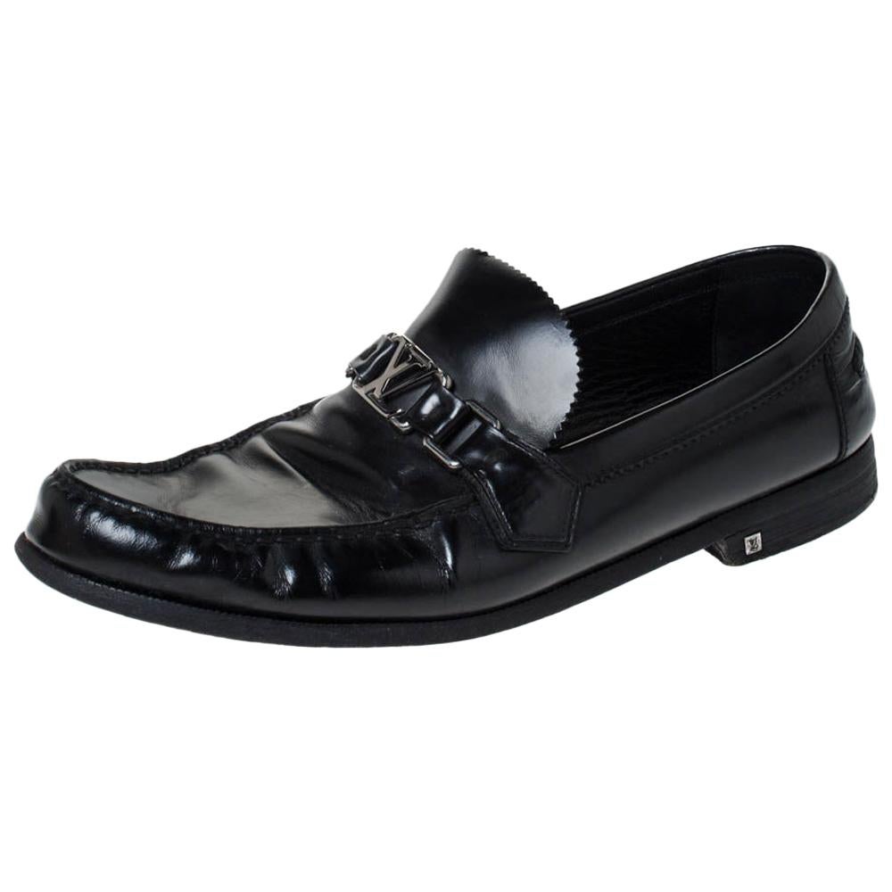 Louis Vuitton Black Leather Hockenheim Slip On Loafers Size 44