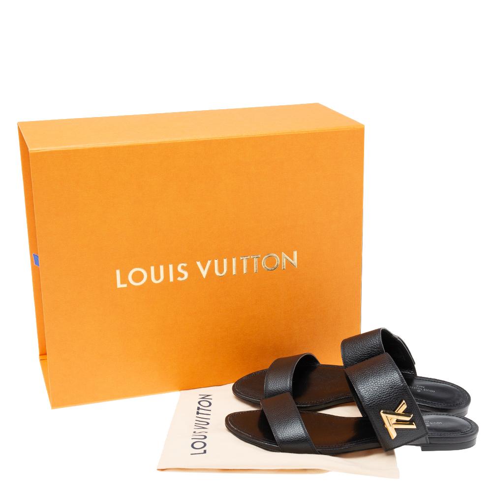 Louis Vuitton Black Leather Horizon Flat Slides Size 39 1