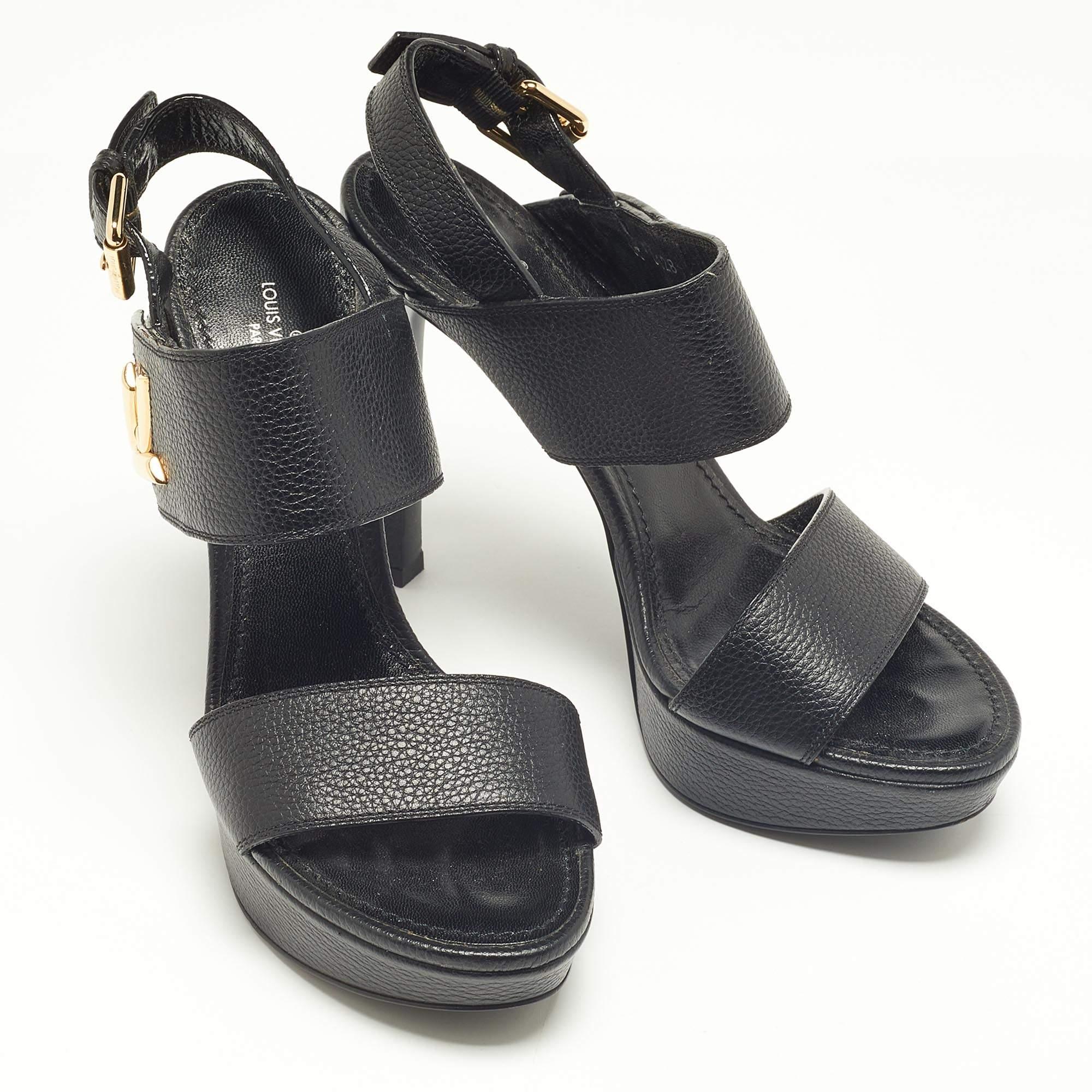 Louis Vuitton Black Leather Horizon Platform Sandals Size 37 In Good Condition In Dubai, Al Qouz 2
