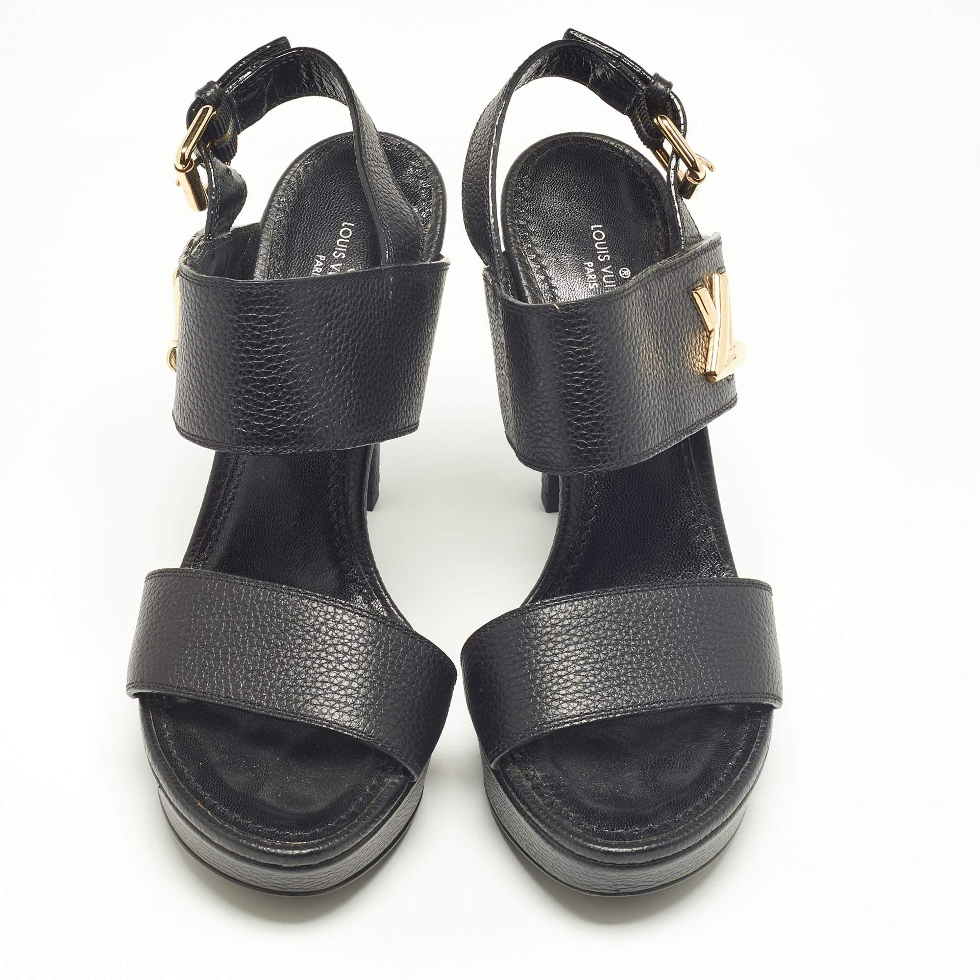 Women's Louis Vuitton Black Leather Horizon Platform Sandals Size 37