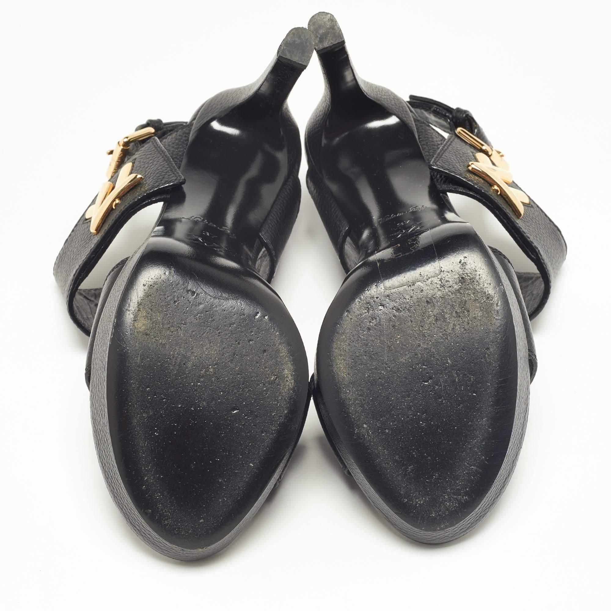 Louis Vuitton Black Leather Horizon Platform Sandals Size 37 2