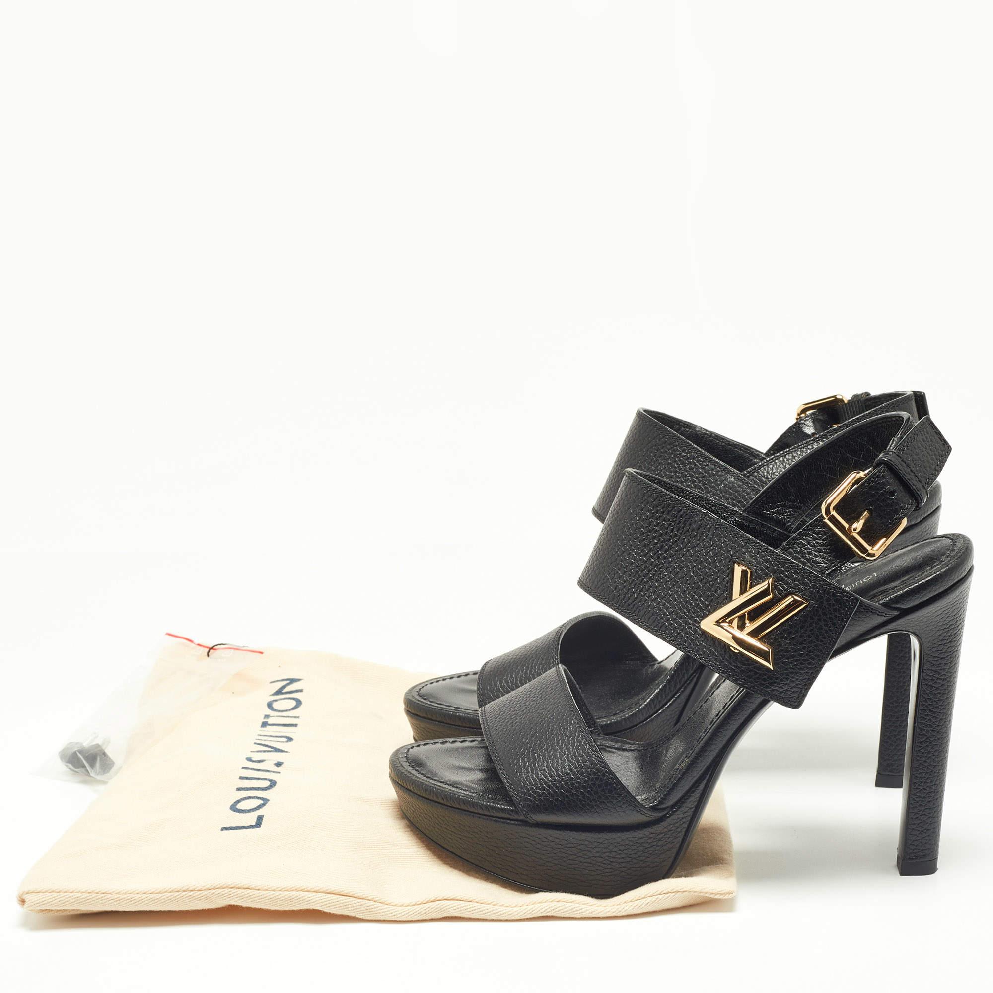 Louis Vuitton Black Leather Horizon Platform Sandals Size 37 5