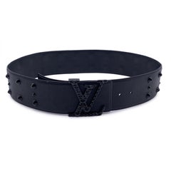Louis Vuitton Black Leather Initiales Clous Wide Belt Size 85/34 M9602