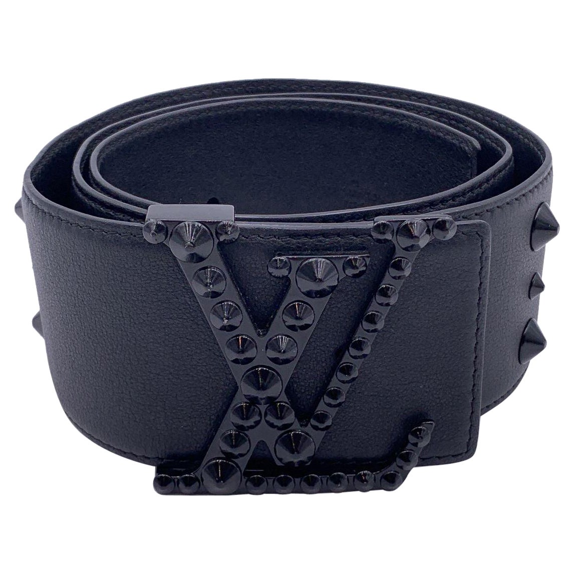 Louis Vuitton Black Leather Initiales Clous Wide Belt Size 85/34 M9602