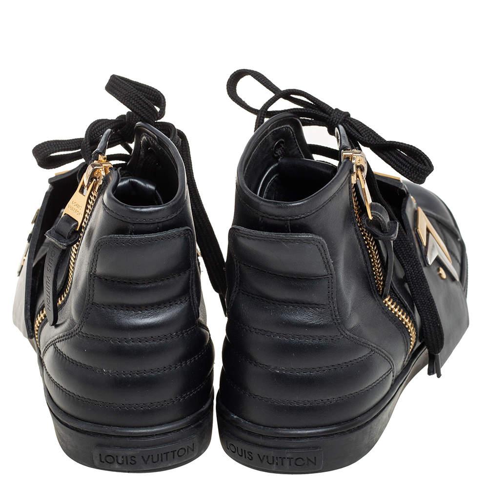 Women's Louis Vuitton Black Leather Karakoram Pattern Punchy Sneaker Boots Size 36 For Sale
