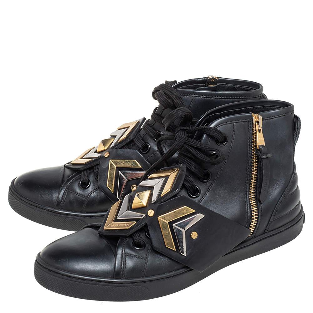 Louis Vuitton Black Leather Karakoram Pattern Punchy Sneaker Boots Size 36 For Sale 1