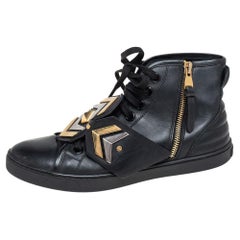 Used Louis Vuitton Black Leather Karakoram Pattern Punchy Sneaker Boots Size 36