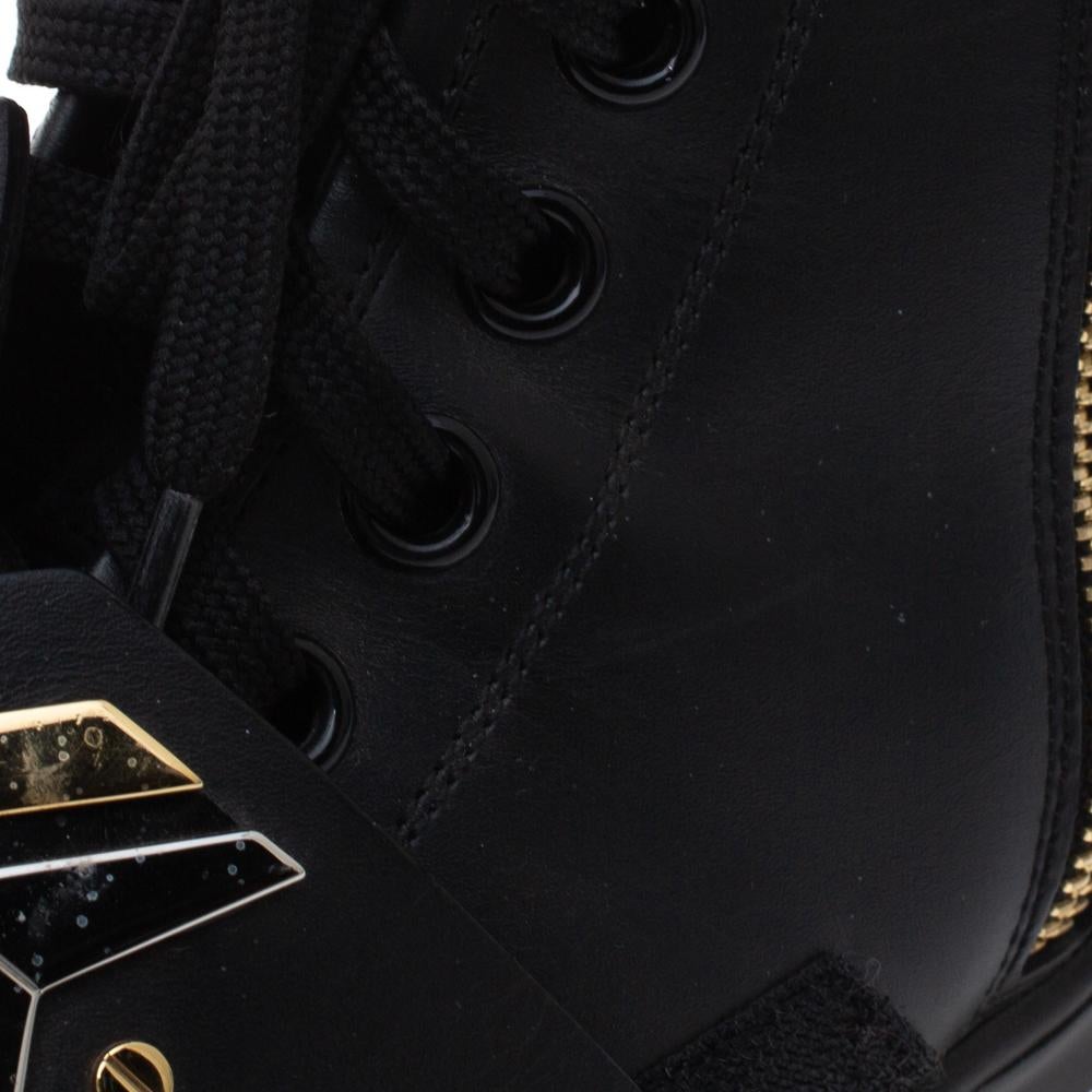 Louis Vuitton Black Leather Karakoram Pattern Punchy Sneaker Boots Size 40 1