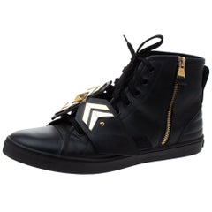 Louis Vuitton Black Leather Karakoram Pattern Punchy Sneaker Boots Size 40