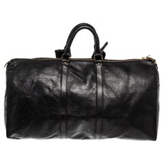 Louis Vuitton Black Leather Keepall 55cm Travel Bag