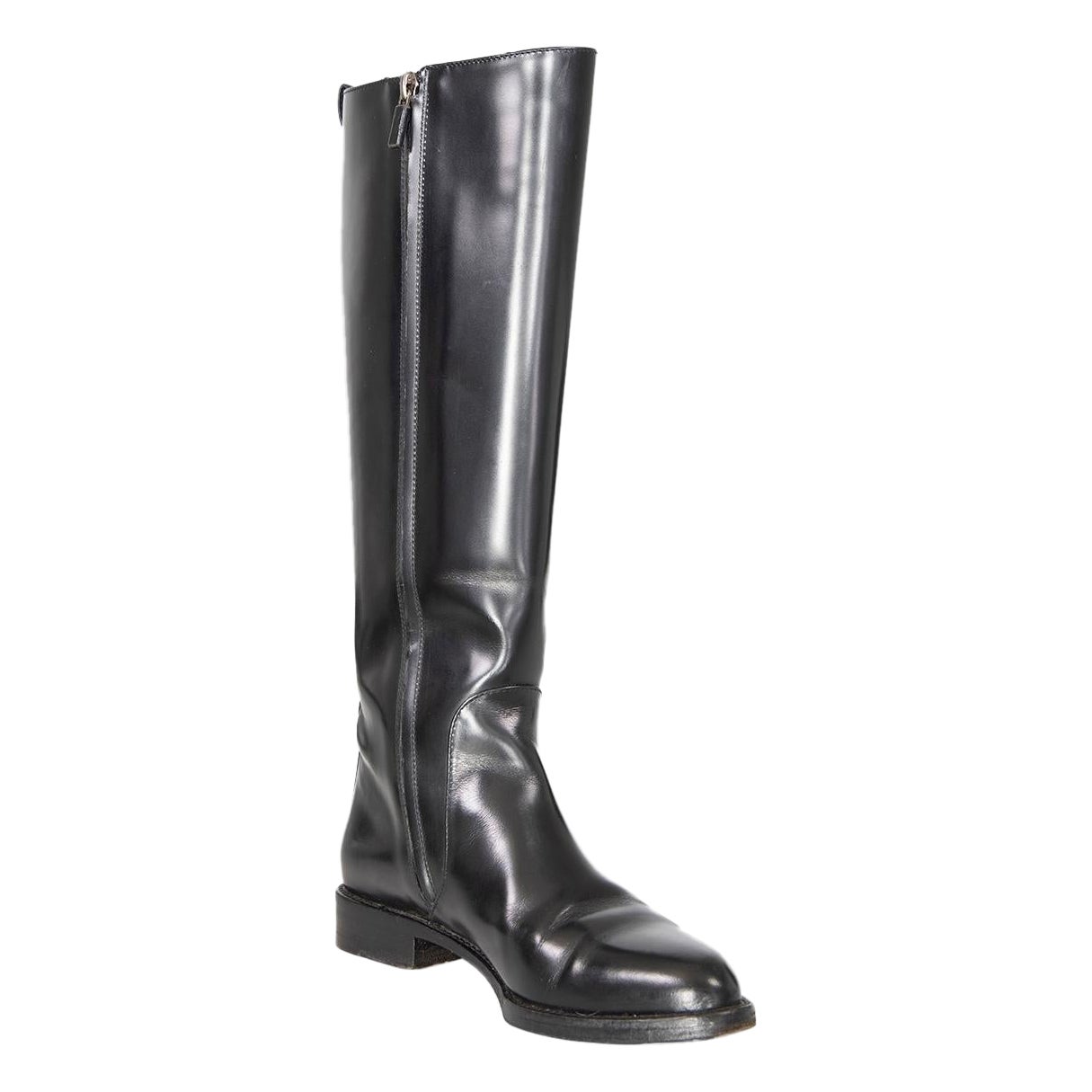 Louis Vuitton Black Leather Knee High Pointed Boots Size IT 37