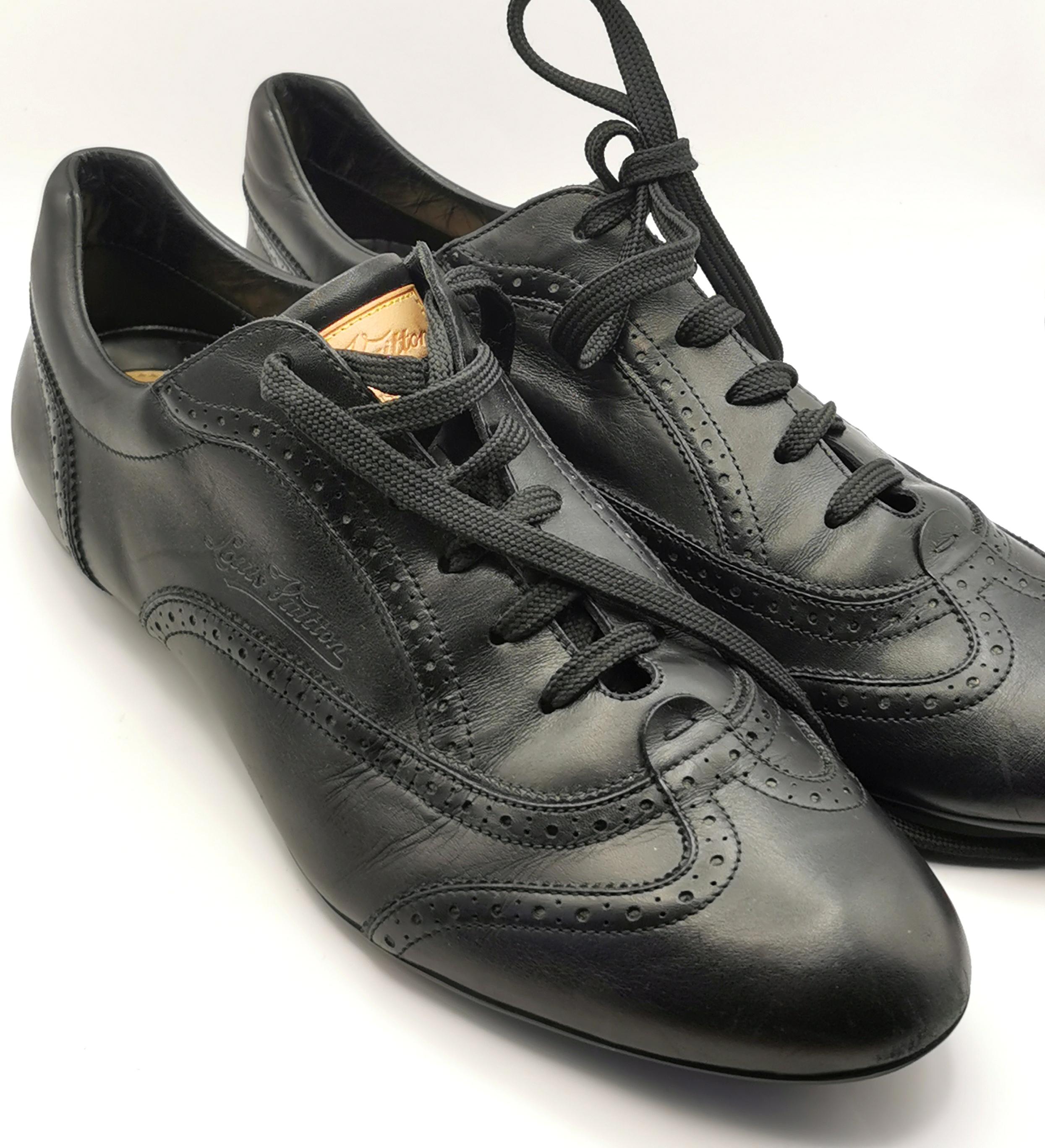 Louis Vuitton black leather lace up brogue style sneakers  For Sale 10