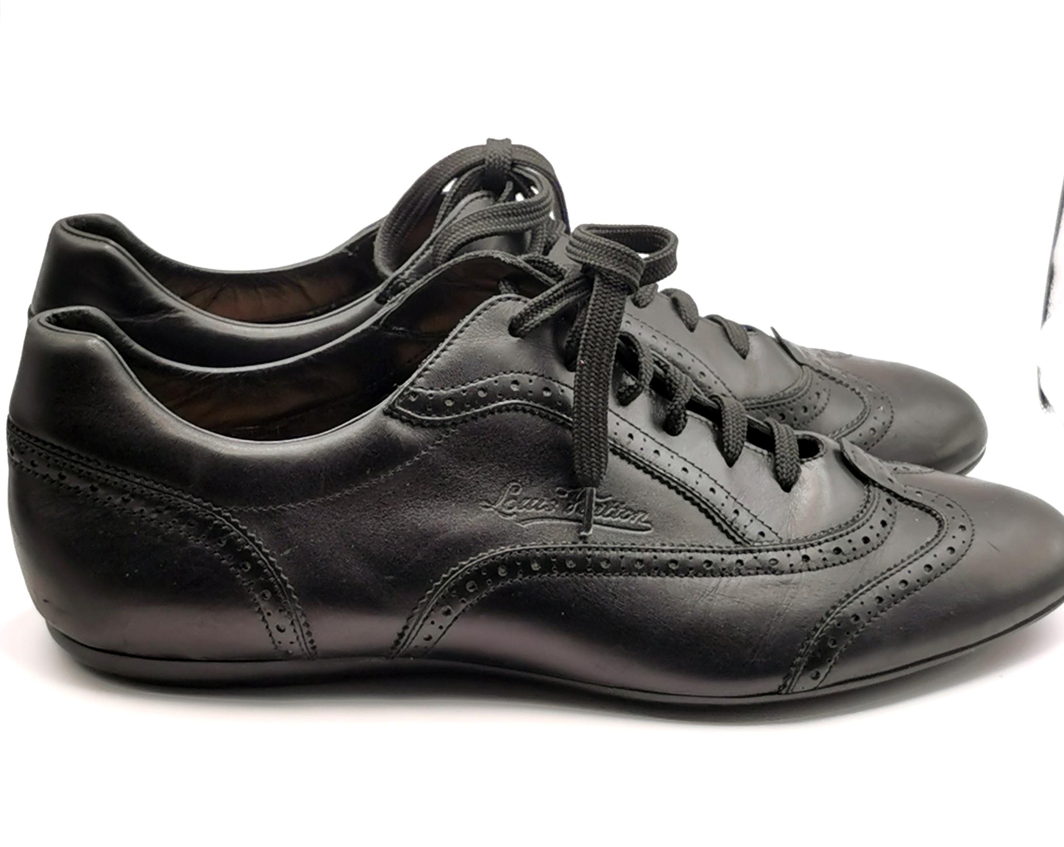 Louis Vuitton black leather lace up brogue style sneakers  For Sale 2
