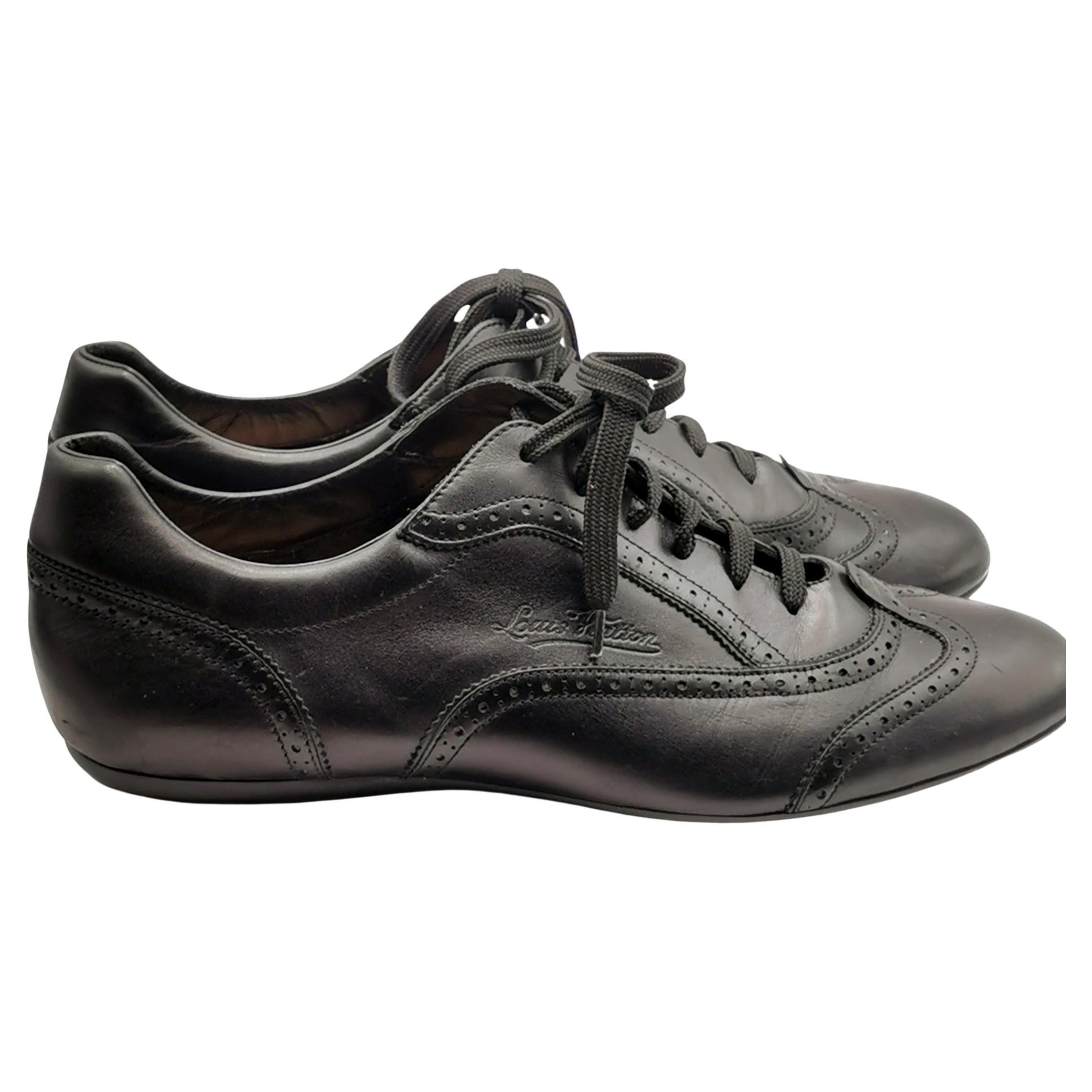 Louis Vuitton black leather lace up brogue style sneakers  For Sale