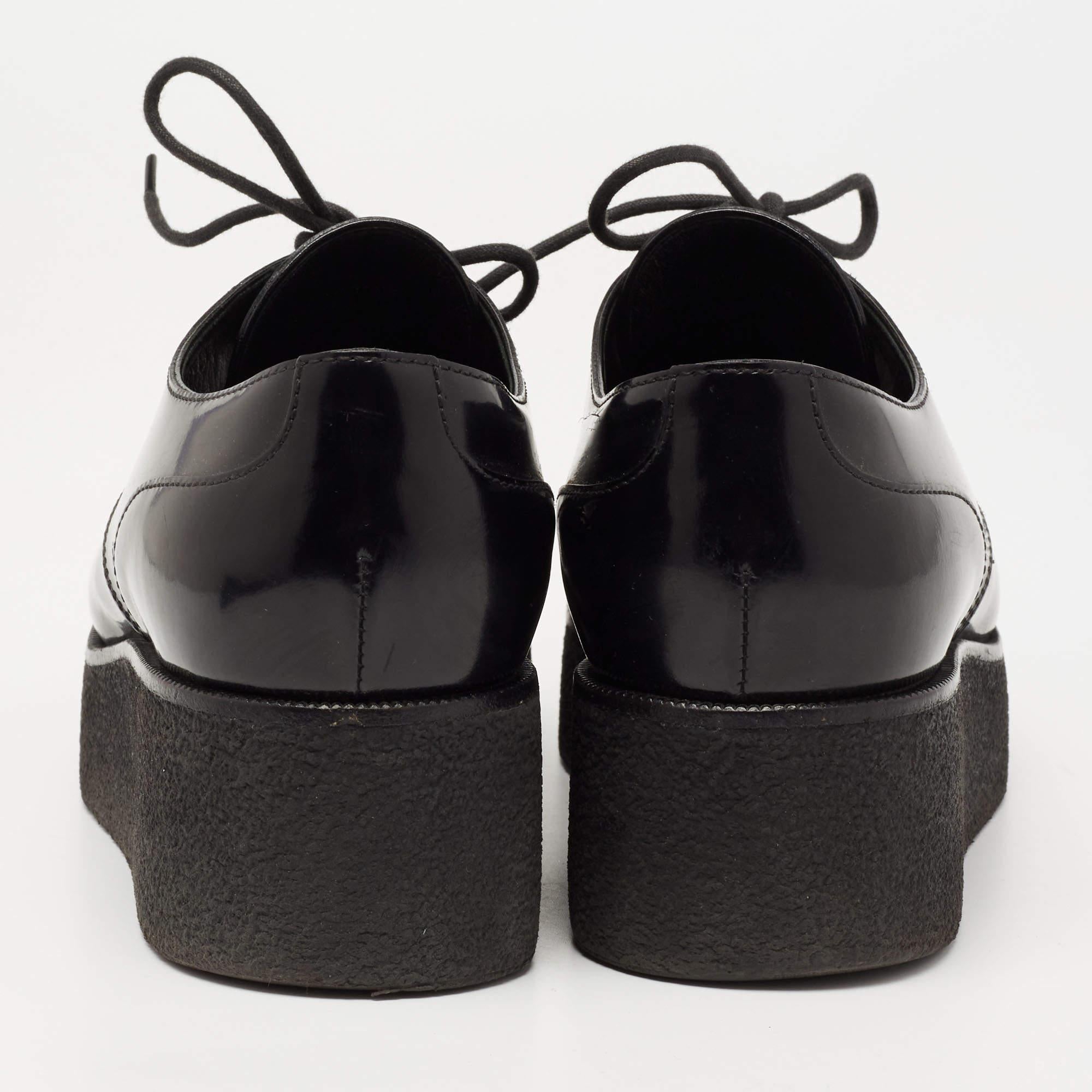 Louis Vuitton Black Leather Lace Up Platform Oxfords Size 37.5 1
